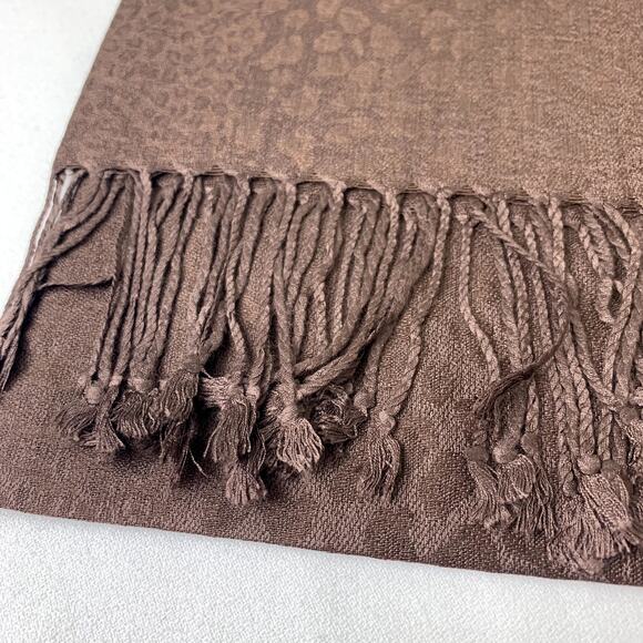 100% Cashmere Pashmina scarf *New*  brown tan bronze gold animal print - Picture 9 of 9